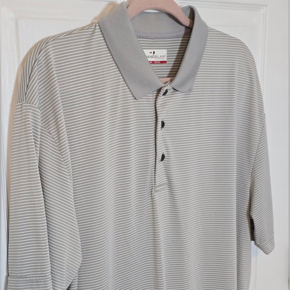 Grand Slam Men’s Gray Striped Polo Shirt Performance Golf Short Sleeve Size XL